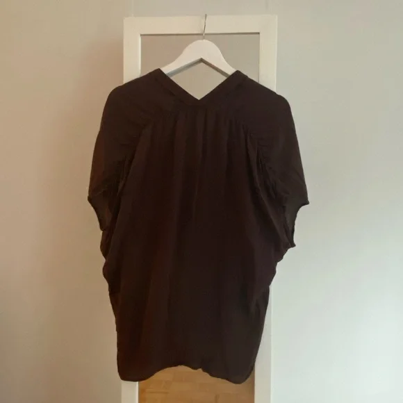 🌼 Vince 100% Silk Blouse brown chocolate short sleeve earthy top tee shirt - Picture 5 of 5